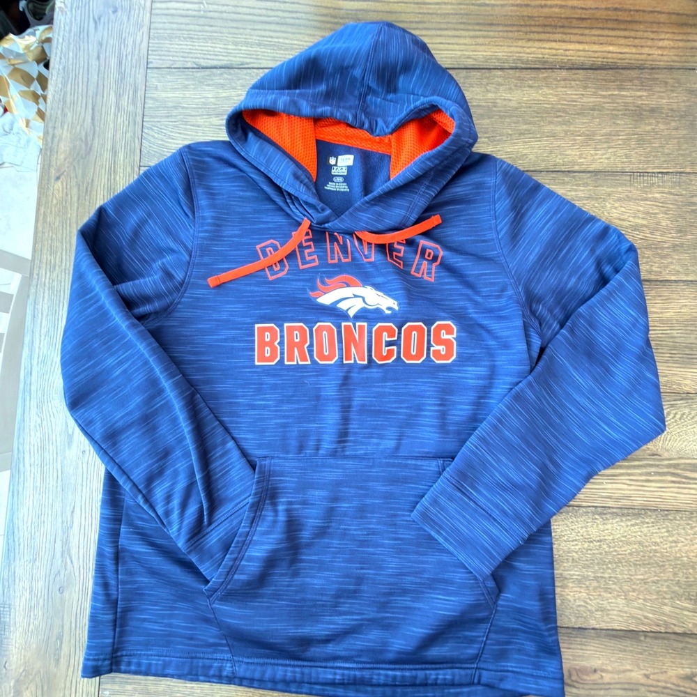 Majestic NFL Denver Broncos Hoodie Blue Space Dye TX3 Warm Mens Large